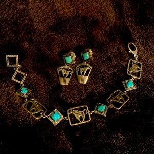 Sterling Silver Turquoise Bracelet and Earrings